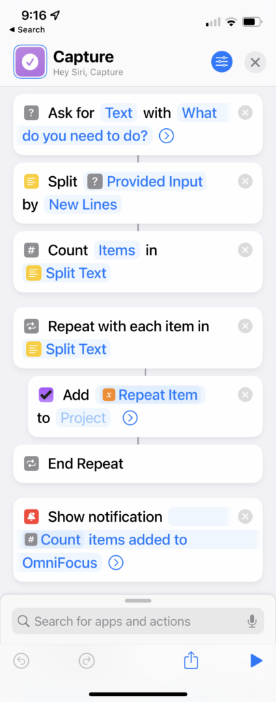 Screenshot of Capture Shortcut steps