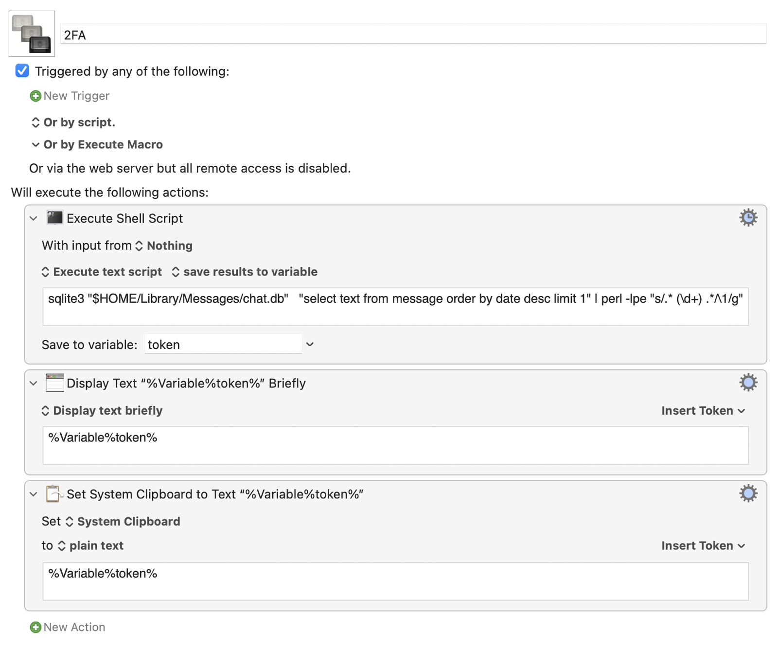 Two-factor auth token Keyboard Maestro macro screenshot