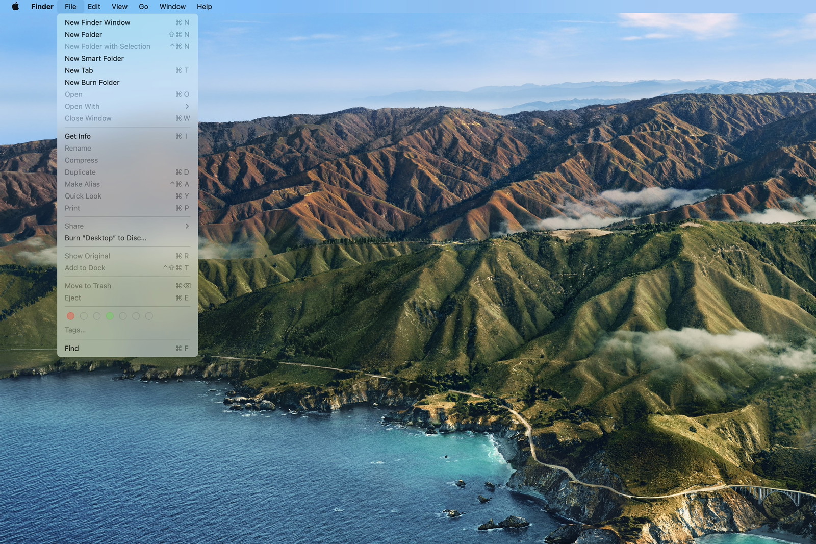 Big Sur Desktop with Menu Open