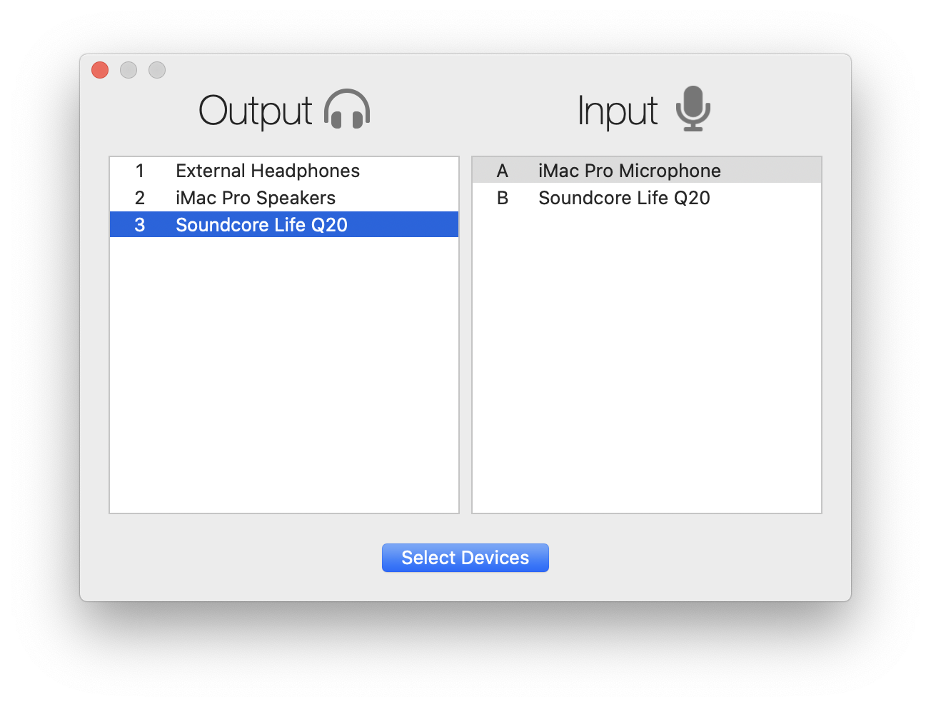 Ears audio device picker window