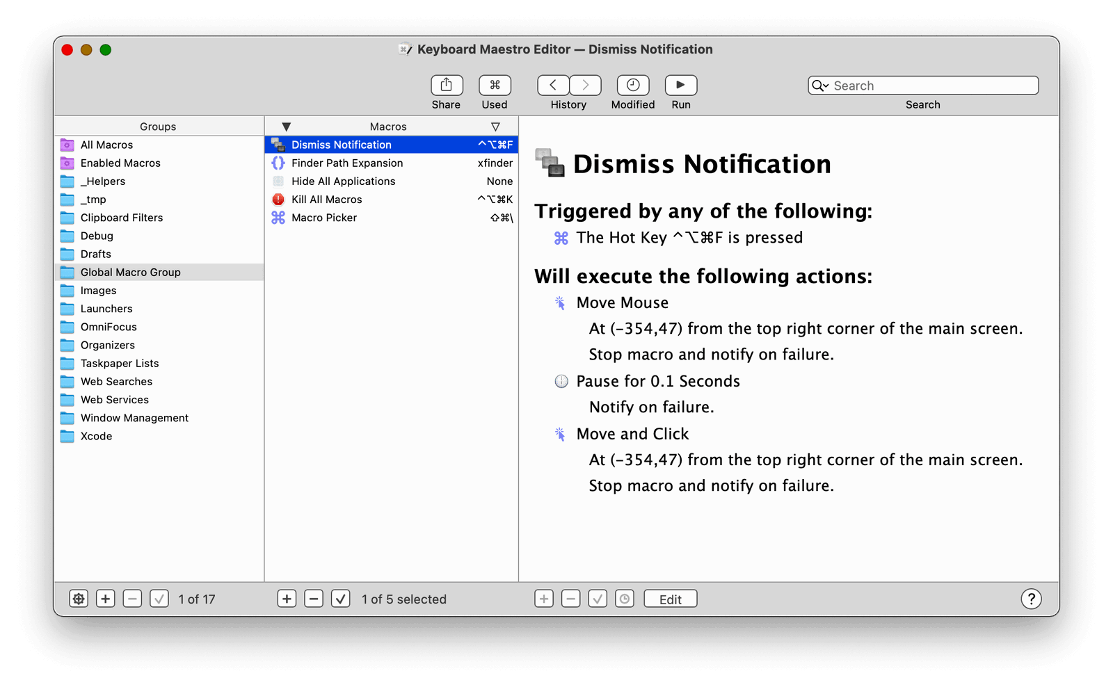 Keyboard Maestro Macro Screenshot