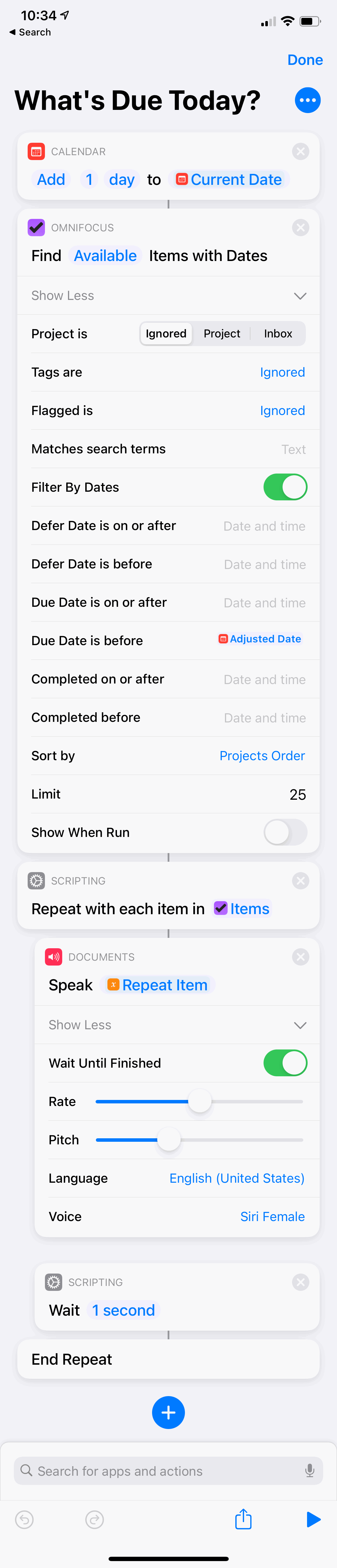 OmniFocus Due Today Shortcuts.app Screenshot