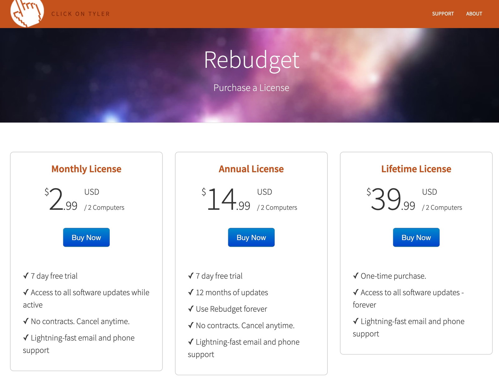 Rebudget Pricing Screenshot