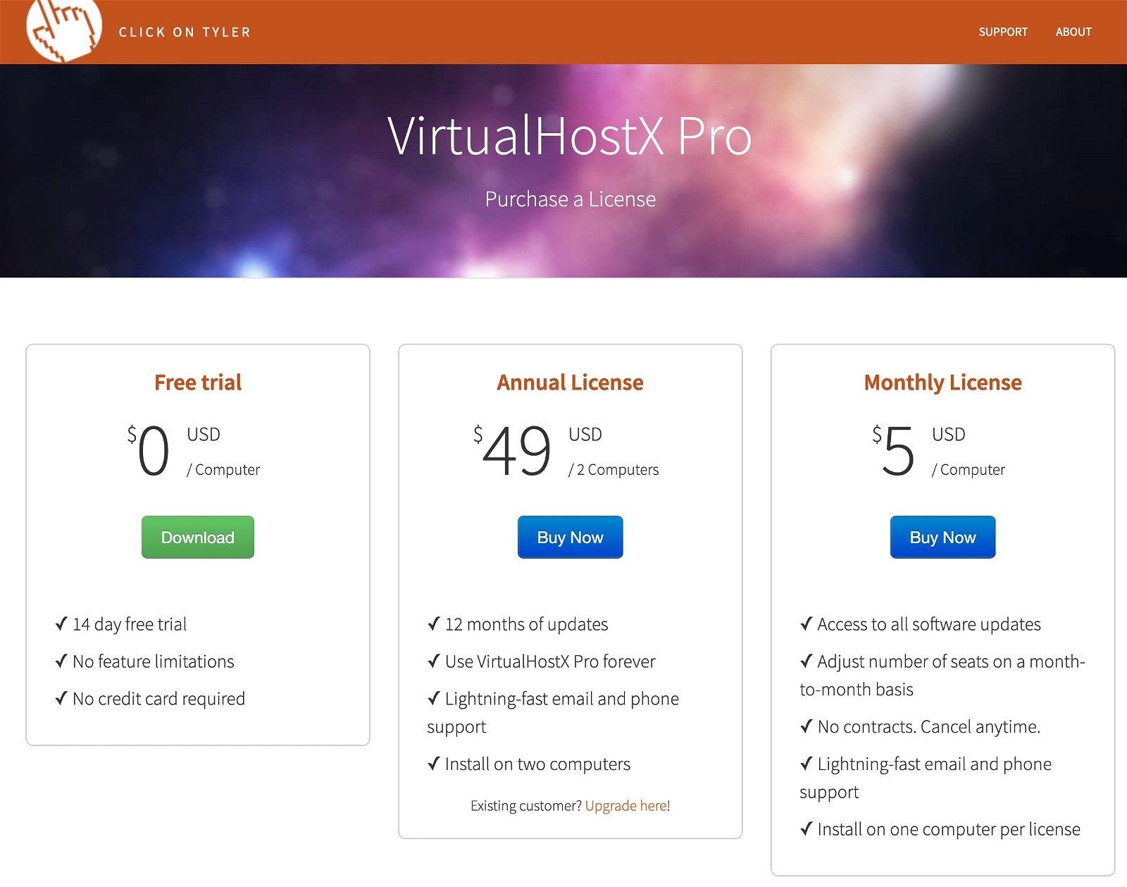 VirtualHostX Pro Pricing Screenshot