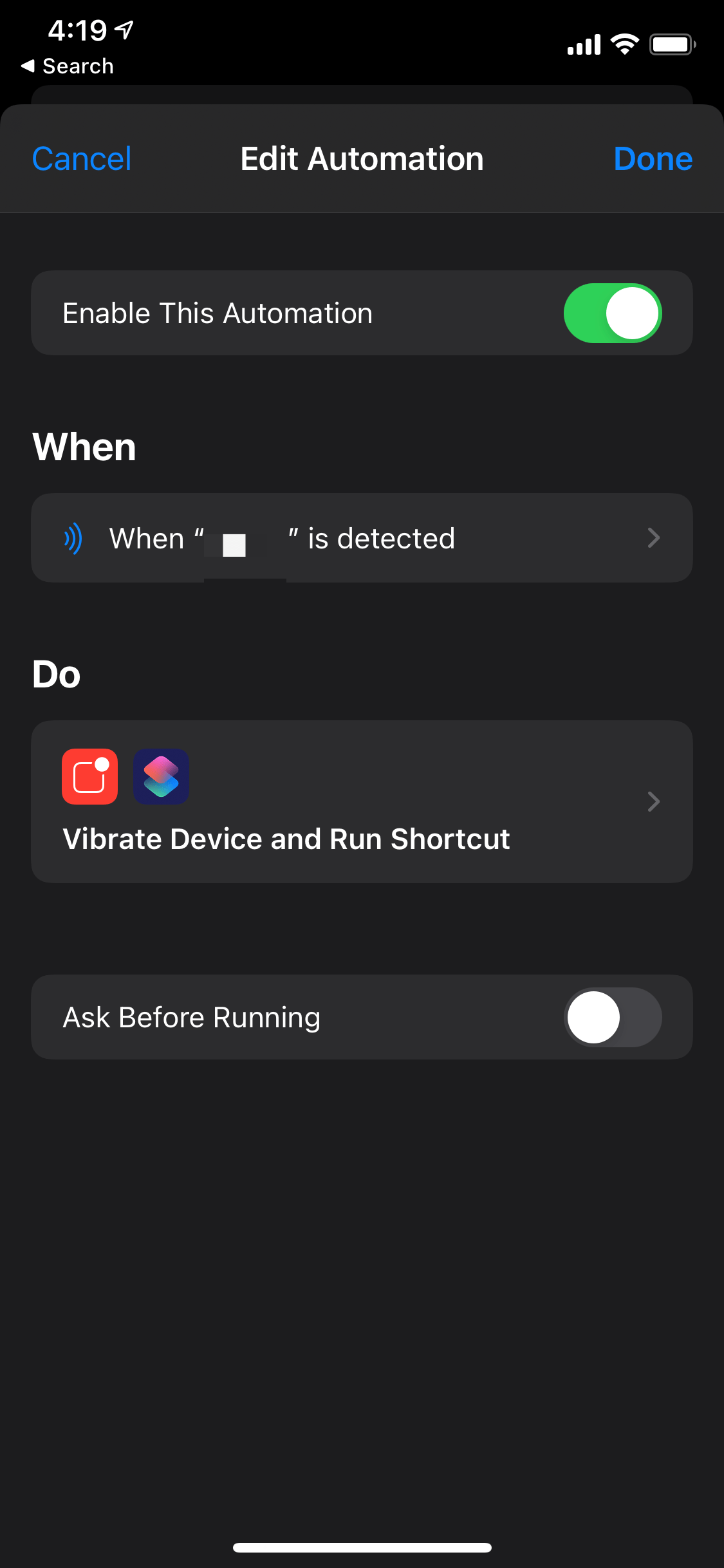 NFC Shortcuts automation screenshot